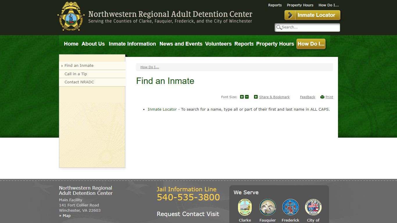 Find an Inmate | Northwestern Regional Adult Detention Center