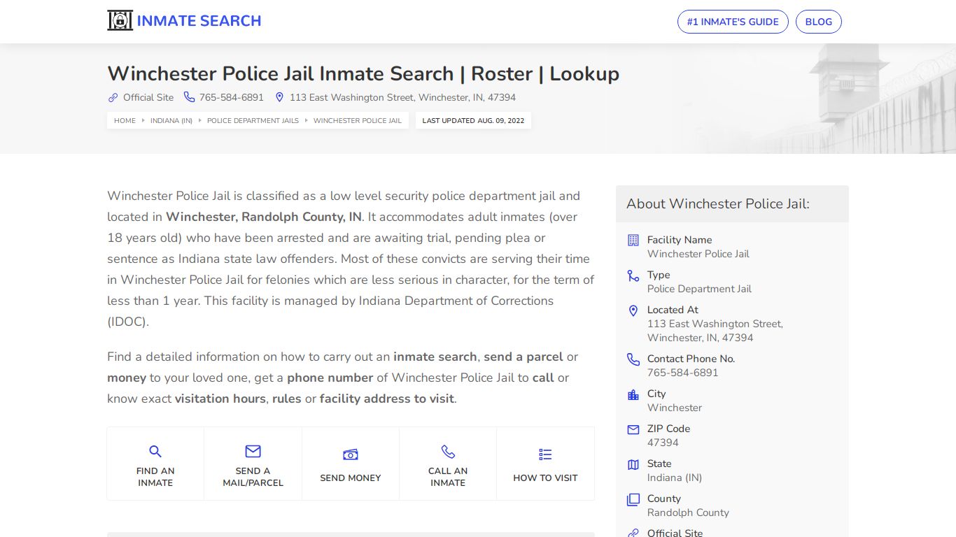 Winchester Police Jail Inmate Search | Roster | Lookup